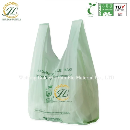 Bolsas para frutas y verduras 100 % biodegradables Bolsas compostables Fabricante Bolsa de compras/embalaje de frutas Comida plana en rollo Pbat/PLA/Corn Strach TUV Ok Compostable